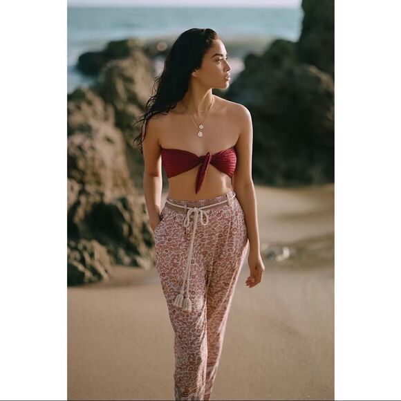 NEW Anthropologie Ollari Tasseled Paisley Mauve Belted Tapered Pants Medium - Picture 6 of 6